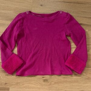 Janie and Jack long sleeve wide neck shirt, button & fleece cuff detail sz 8